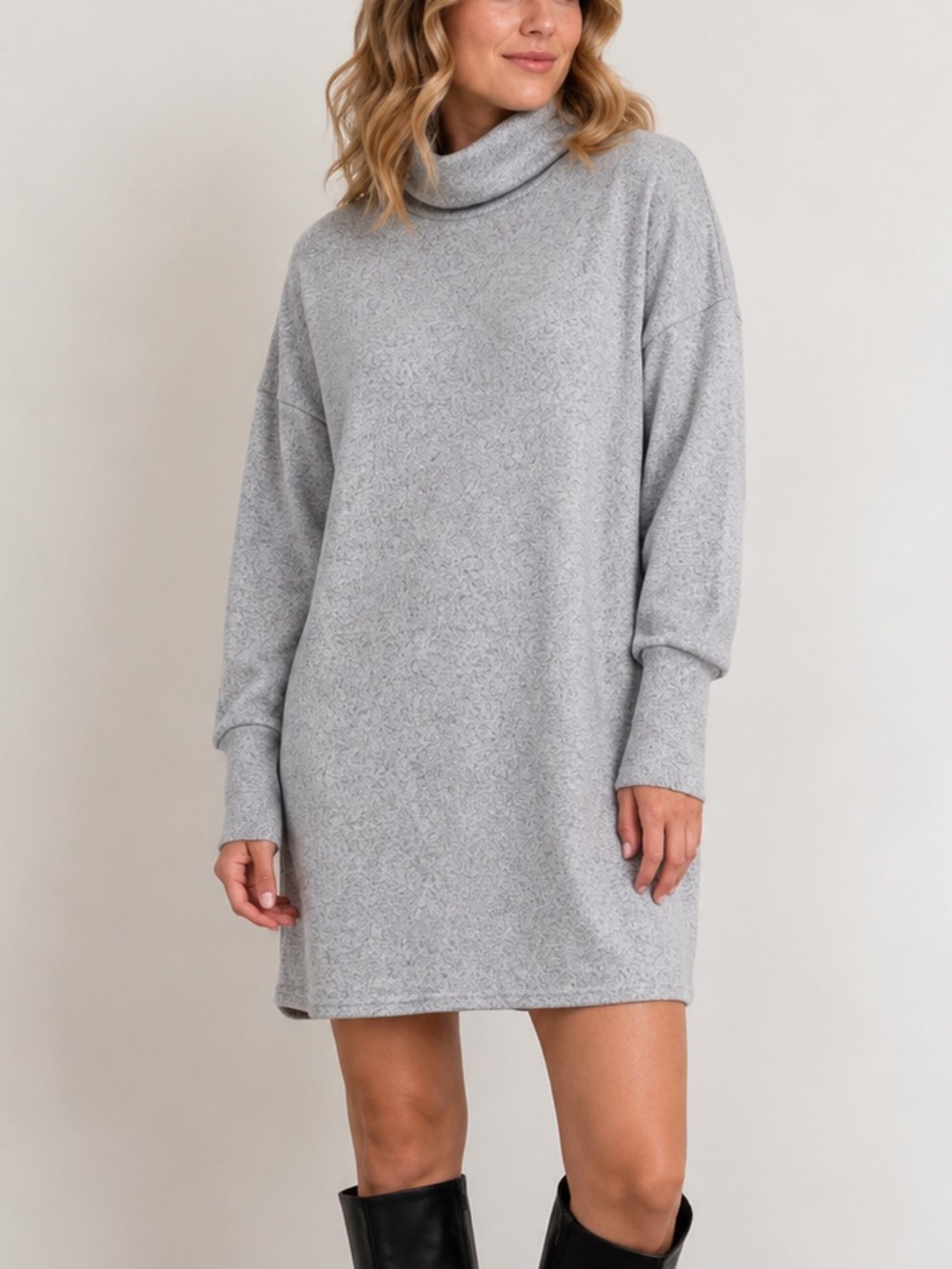 Noisy May Light Grey Turtleneck Sweater Dress Long Sleeve Knit XS